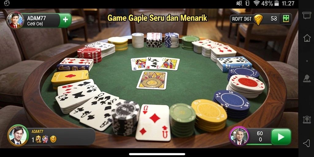 Screenshot utama ADAM77 menunjukkan momen seru saat bermain Gaple.