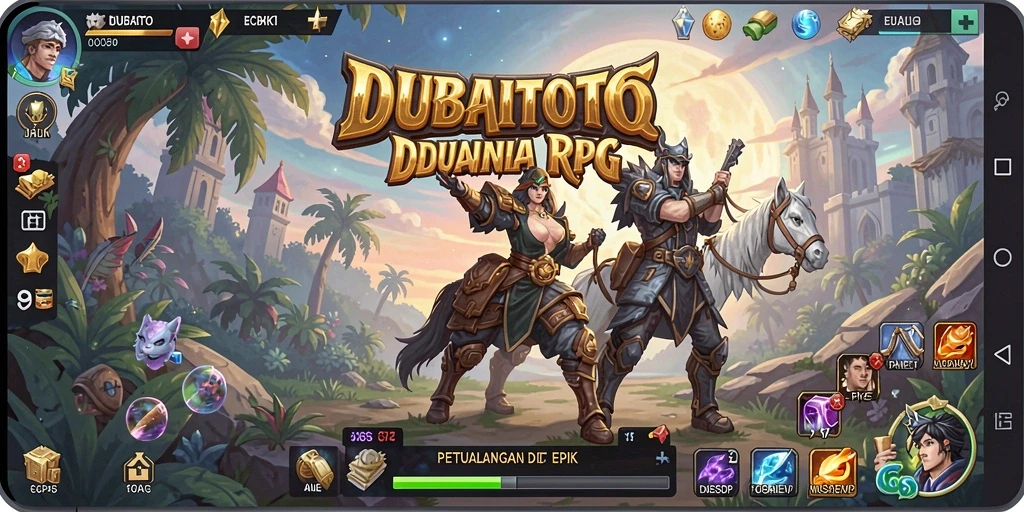 Screenshot utama DUBAITOTO menampilkan aksi seru dalam pertempuran RPG.