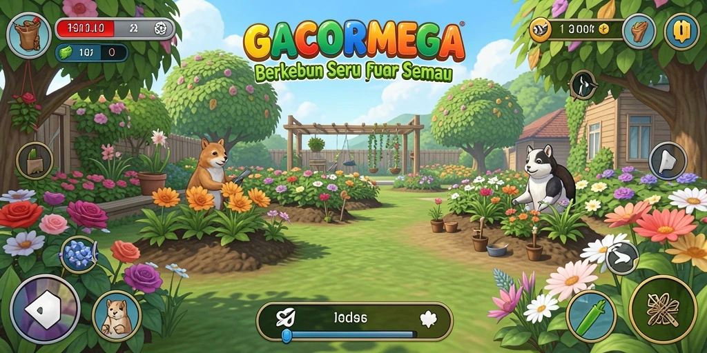 Tangkapan layar menunjukkan gameplay seru GACORMEGA dengan tanaman yang tumbuh subur.