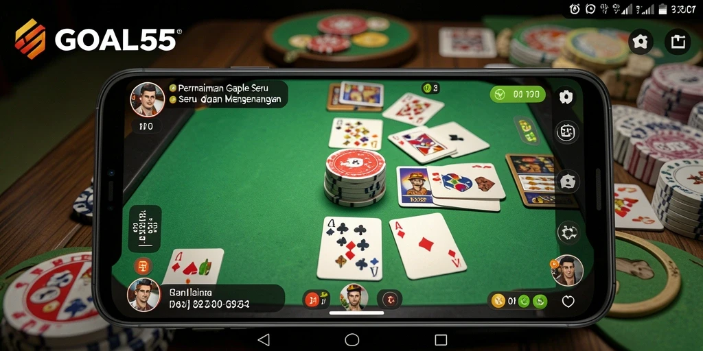Tangkapan layar <strong>GOAL55</strong> menampilkan gameplay Gaple yang menegangkan dan seru.