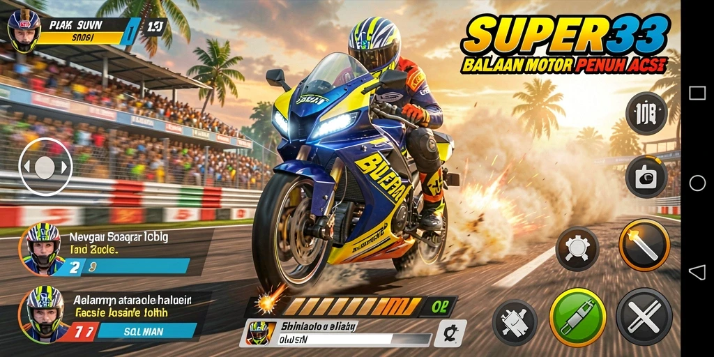 Screenshot SUPER33 menampilkan aksi balapan motor yang mendebarkan.