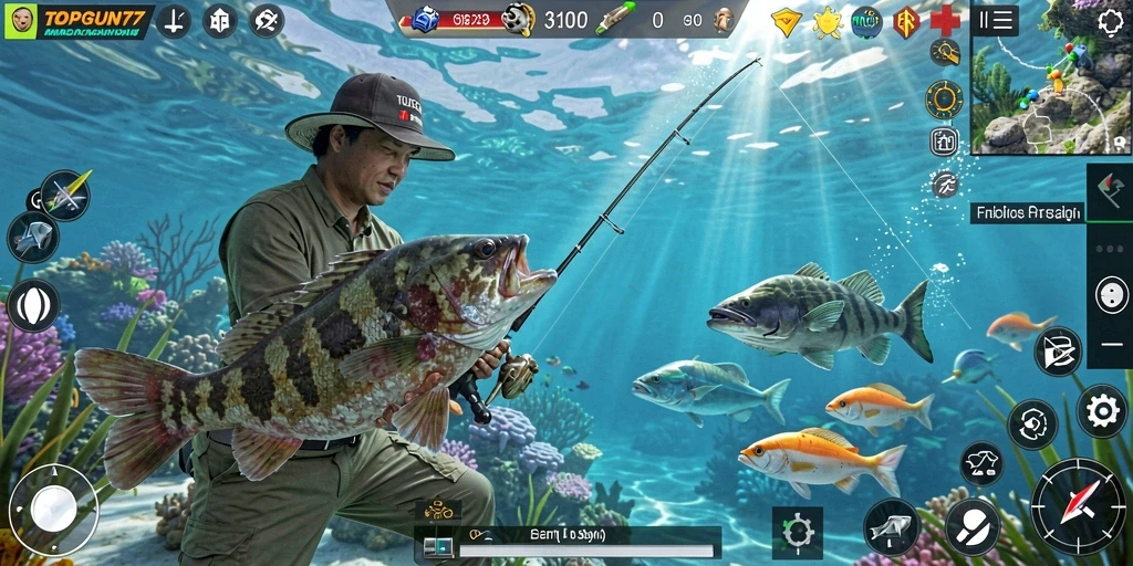 Tangkap ikan besar dan nikmati keindahan bawah laut dalam TOPGUN77.
